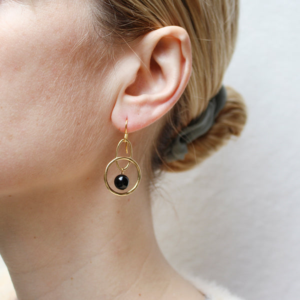Small Rings with Hanging Black Bead Wire Earrings