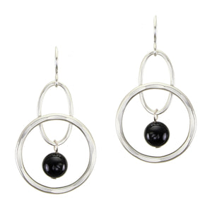 Medium Rings with Hanging Black Bead Wire Earrings