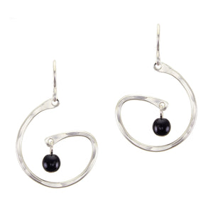 Swirl with Black Bead Wire Earrings