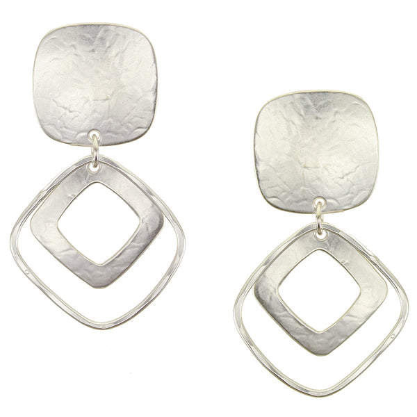 Rounded Square with Cutout Square and Square Ring Clip or Post Earring