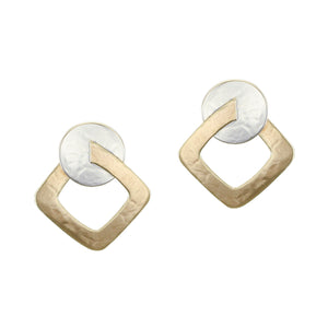 Disc with Interlocking Cutout Square Post or Clip Earrings
