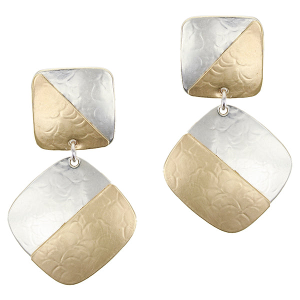 Double Half & Half Square Clip or Post Earring