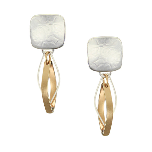 Square with Interlocking Pointed Ribbon Hoops Clip or Post Earring