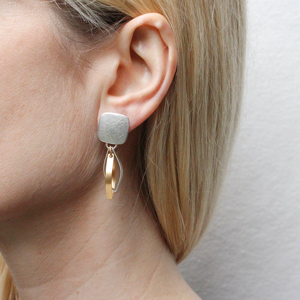 Square with Interlocking Pointed Ribbon Hoops Clip or Post Earring