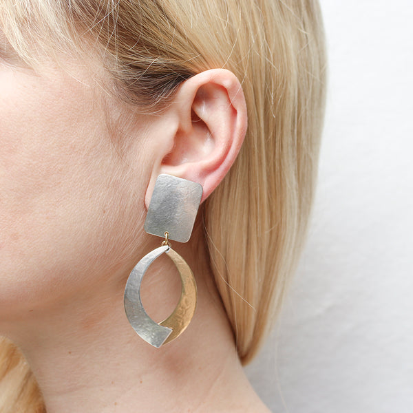 Rectangle with Large Overlap Swoops Clip or Post Earrings
