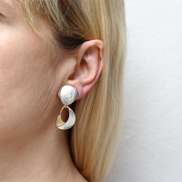 Teardrop with Small Layered Crescents Clip or Post Earrings