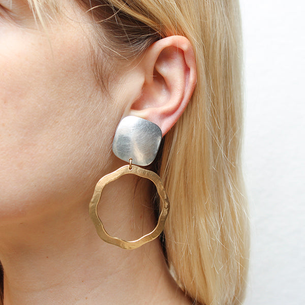 Square with Extra Large Petal Ring Clip or Post Earrings