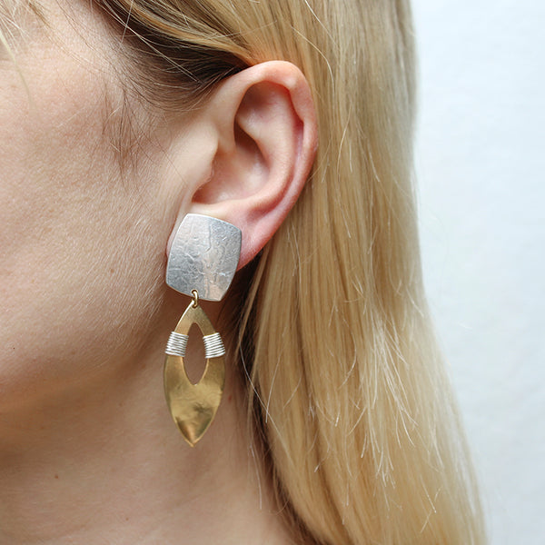 Rectangle with Wire Wrapped Open Leaf Clip or Post Earring