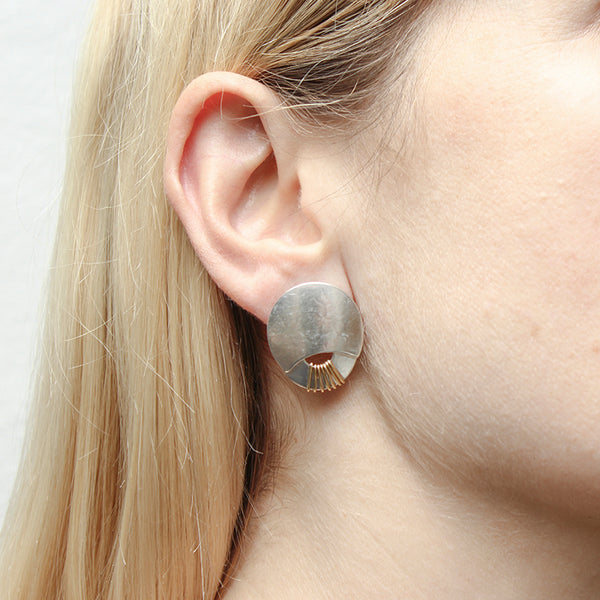 Crescent with Wire Wrapped Wide Ring Clip or Post Earring