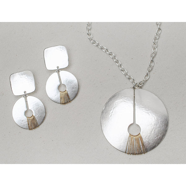 Square with Wire Wrapped Open Disc Clip or Post Earring