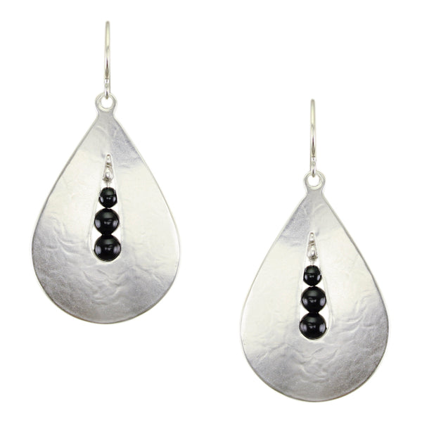 Teardrop and Black Beads Wire Earrings