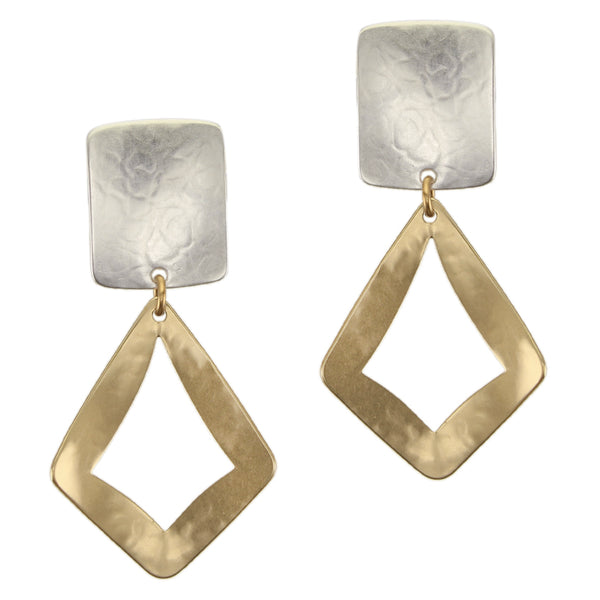 Rectangle with Curved Open Diamond Post or Clip Earring