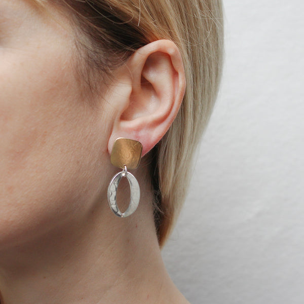 Square with Back to Back Open Ovals Post or Clip Earring
