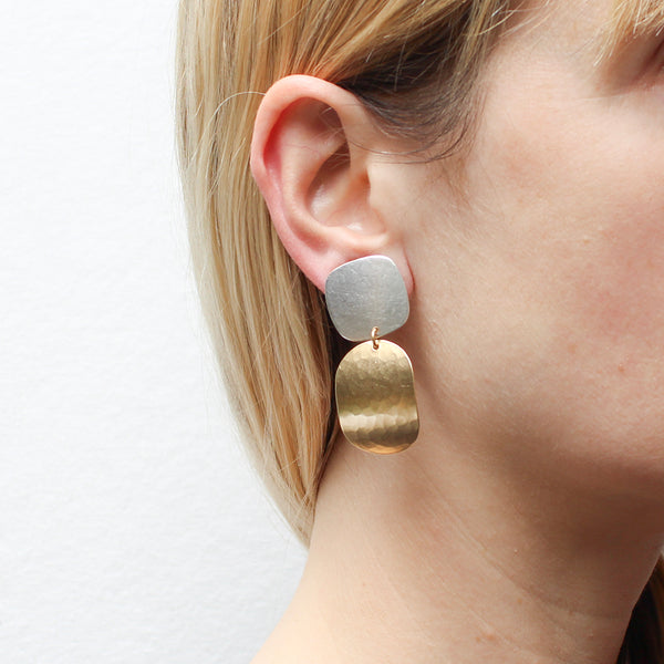 Square with Faceted Oval Post or Clip Earrings