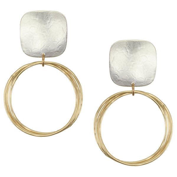 Large Square with Ring Bunch Post or Clip Earrings