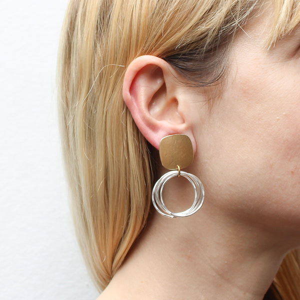 Medium Square with Ring Bunch Post or Clip Earrings