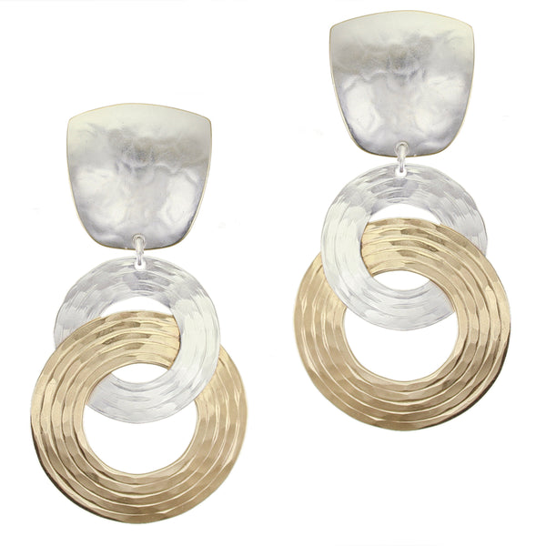Tapered Square with Large Interlocking Rings Clip or Post Earrings