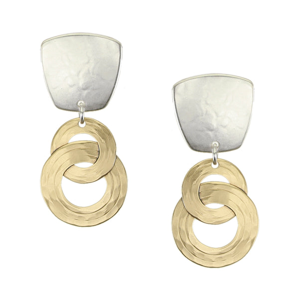 Tapered Square with Interlocking Rings Post or Clip Earrings
