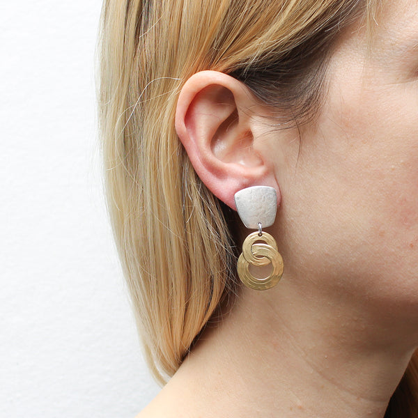 Tapered Square with Interlocking Rings Post or Clip Earrings