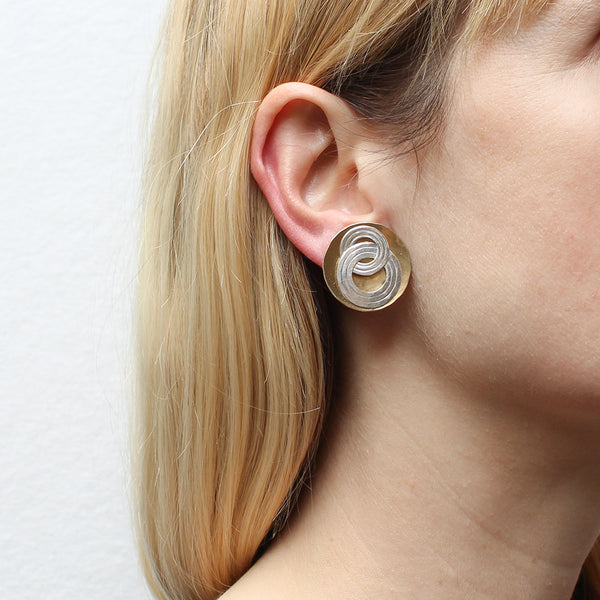 Interlocking Rings and Disc Post or Clip Earrings