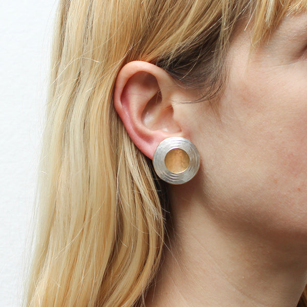 Textured Ring and Disc Post or Clip Earrings