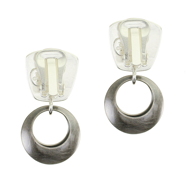 Tapered Square with 3D Cutout Discs Clip or Post Earring