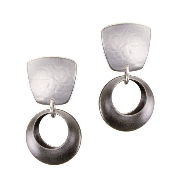 Tapered Square with 3D Cutout Discs Clip or Post Earring