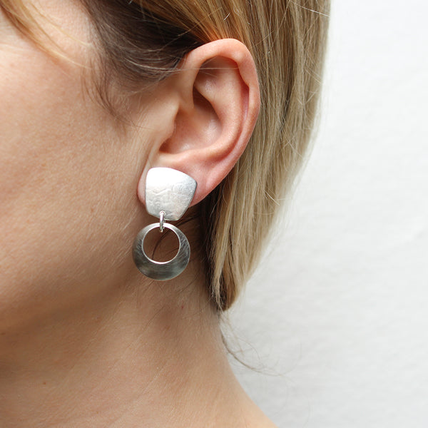 Tapered Square with 3D Cutout Discs Clip or Post Earring