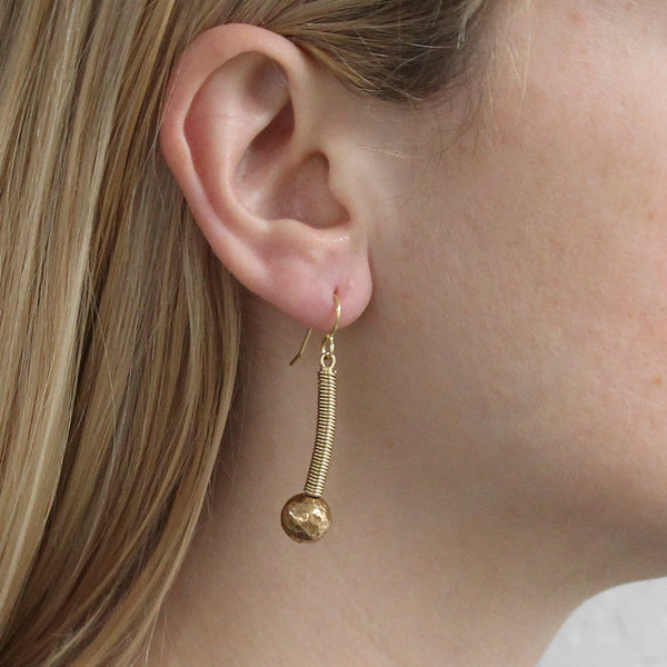 Wire Wrapped Curve with Textured Bead Wire Earring