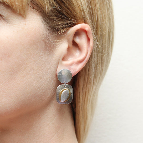 Disc with Rectangle, Oval, and Leaf Post Earring