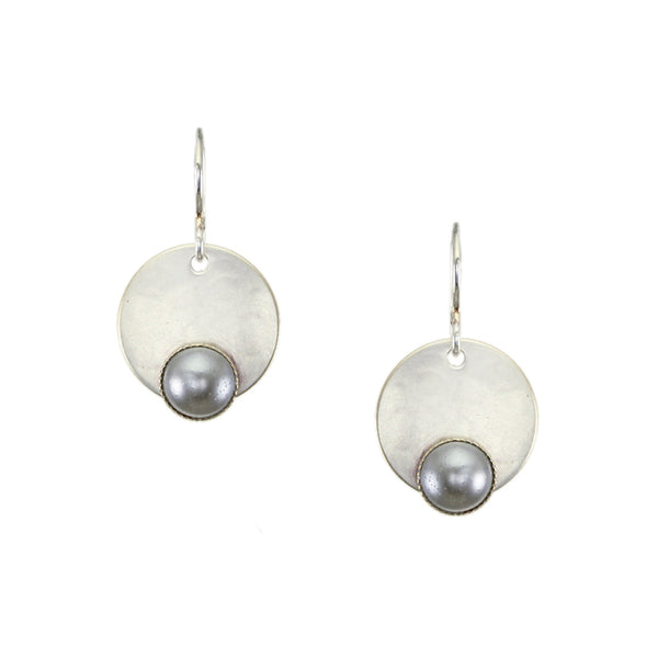Disc with Small Pearl Cabochon Wire Earring