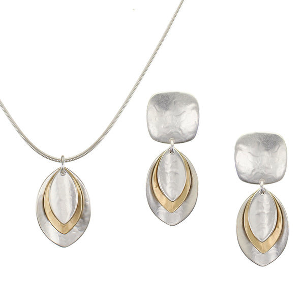 Layered Leaves Matching Set - Necklace and Clip or Post Earrings