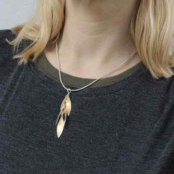 Layered Long Leaves - Necklace and Wire Earrings
