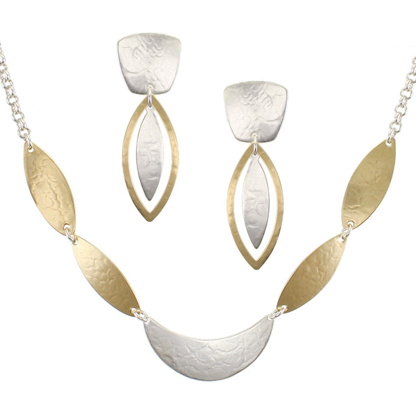 Mixed Metal Leaves Matching Set - Necklace and Clip or Post Earrings