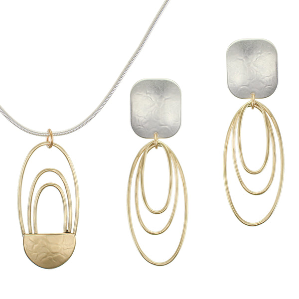 Narrow Oval Rings Matching Set - Necklace and Clip or Post Earrings