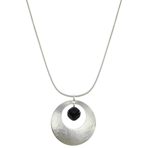 Cutout Disc with Black Cube Bead Long Necklace