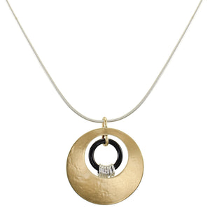 Cutout Disc with Black Ring and Accent Rings Necklace