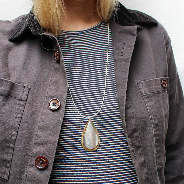 Curved Teardrops Matching Set - Long Necklace and Clip or Post Earrings