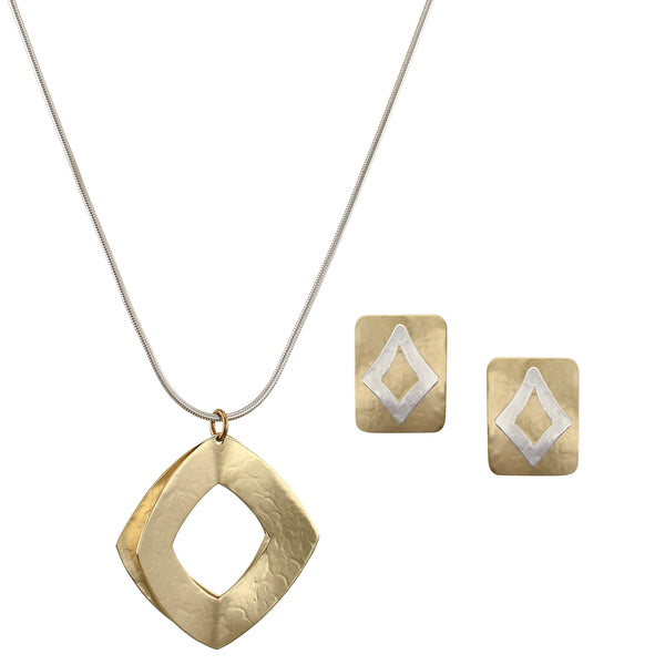 Open Squares Matching Set - Long Necklace and Clip or Post Earrings