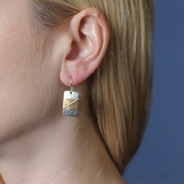 Small Rectangle with Crossed Wire Wrapping Wire Earring