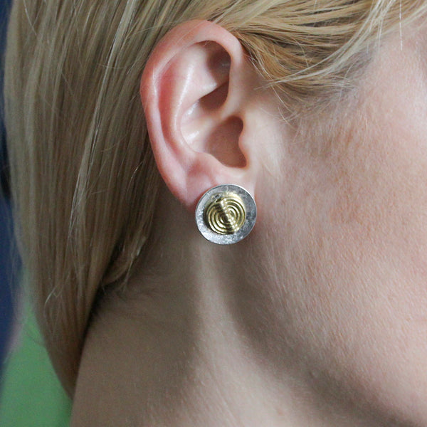 Disc with Spiral Patterned Bead Post or Clip Earring