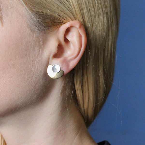 Dished Disc with Semi Circle Post or Clip Earring