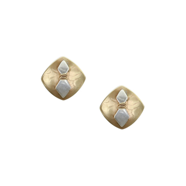 Rounded Square with Wire Wrapped Diamonds Post Earring