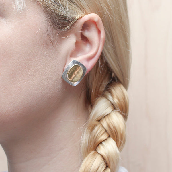 Rounded Rectangle with Concave Oval Clip or Post Earring