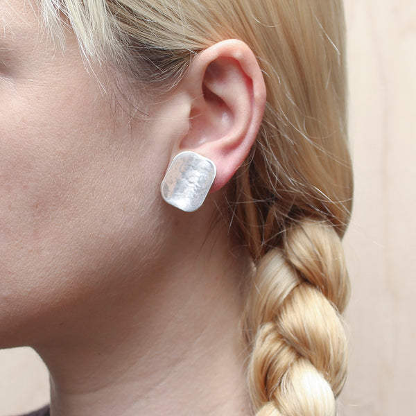 Rounded Concave Rectangle Clip or Post Earring