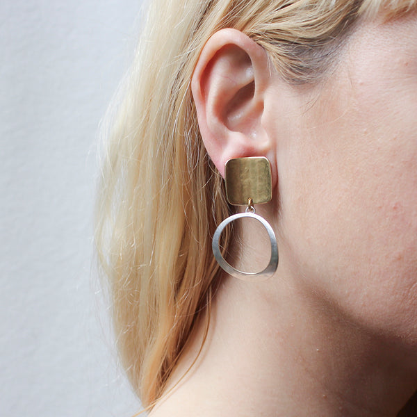 Curved Square with Curved Ring Clip Earring