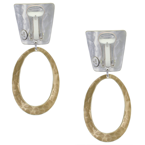 Curved Tapered Rectangle with Large Curved Teardrop Ring Clip Earring