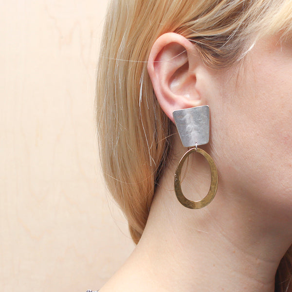 Curved Tapered Rectangle with Large Curved Teardrop Ring Clip Earring
