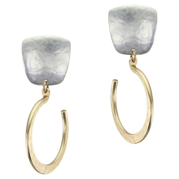 Tapered Square with Medium Hammered Hoop Clip or Post Earring