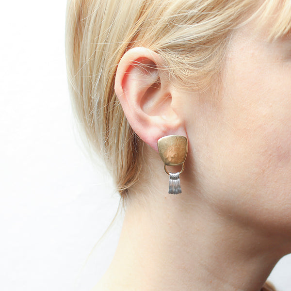 Tapered Square with Ring and Fringe Clip or Post Earring